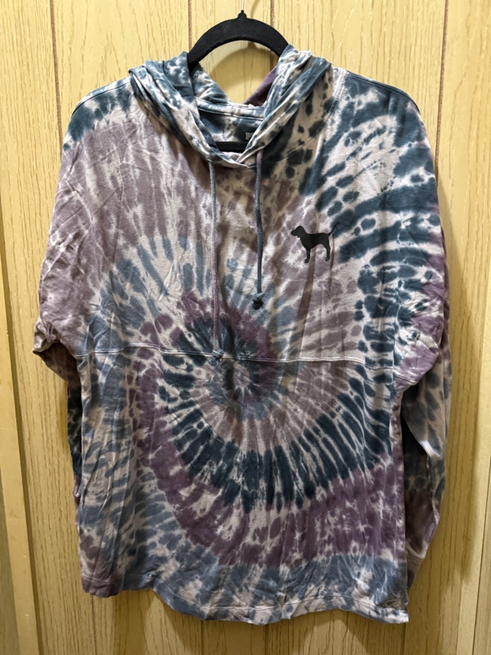 PINK Victoria's Secret Gray and Cream Tie-Dye Hoodie